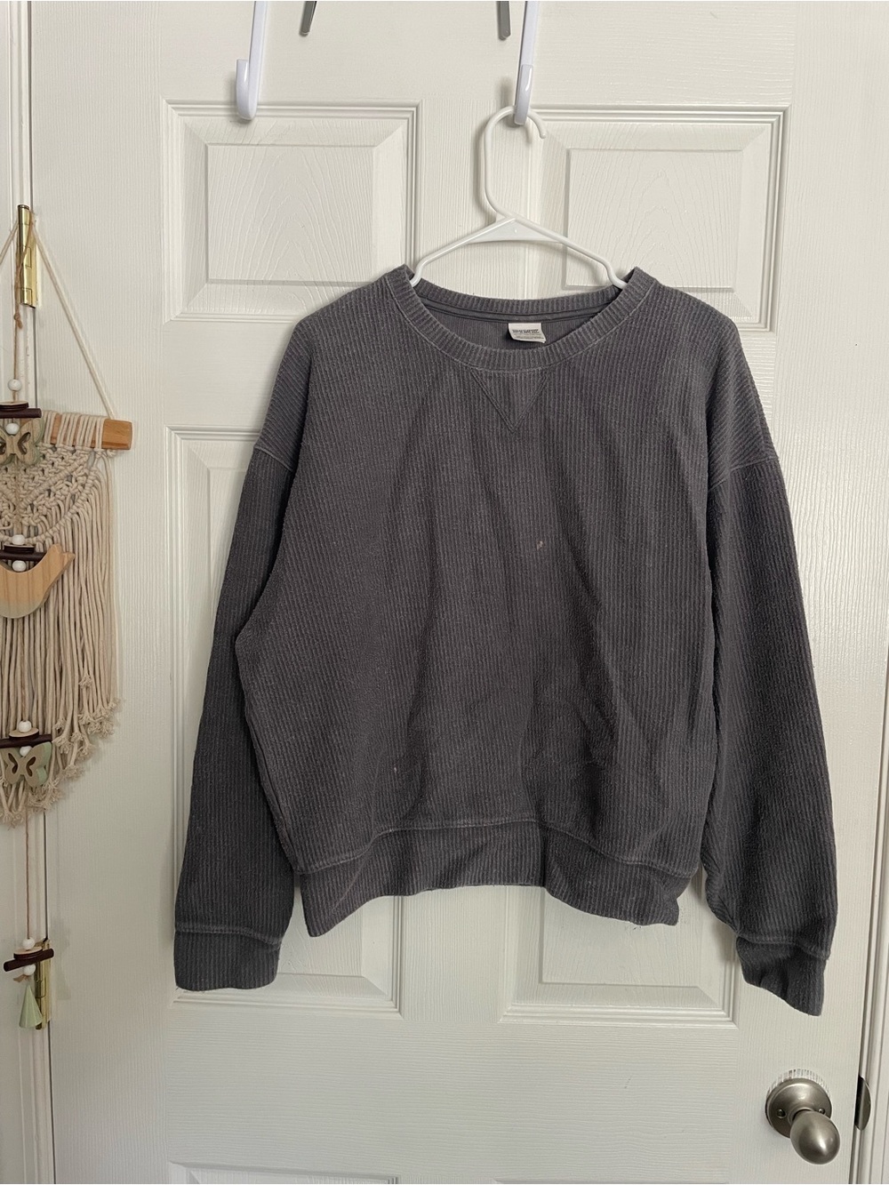 PINK Victoria Secret size XS Charcoal Thermal Crewneck Sweater 100% Cotton